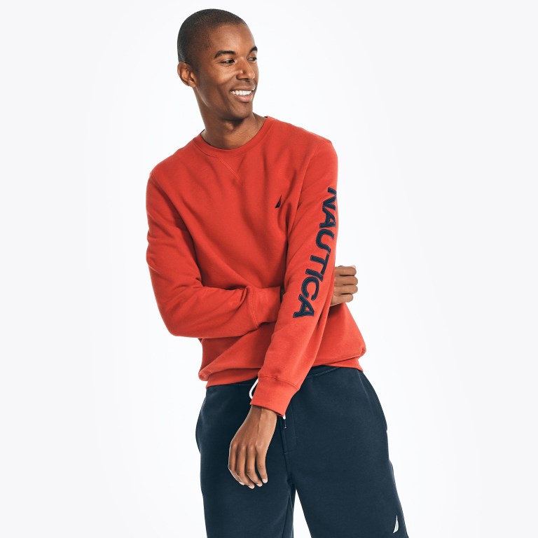 Nautica Logo Crewneck Sweatshirts Heren Rood | 78kDaL37