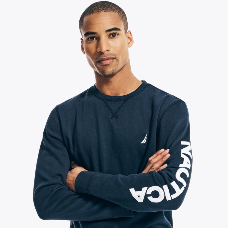 Nautica Logo Crewneck Sweatshirts Heren Donkerblauw | sIaQqwaD