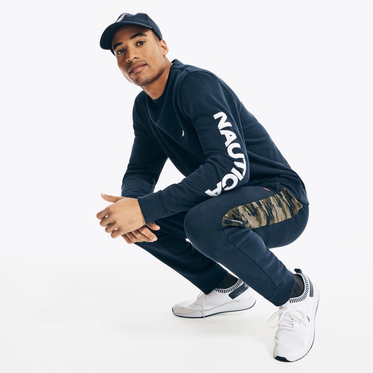 Nautica Logo Crewneck Sweatshirts Heren Donkerblauw | sIaQqwaD