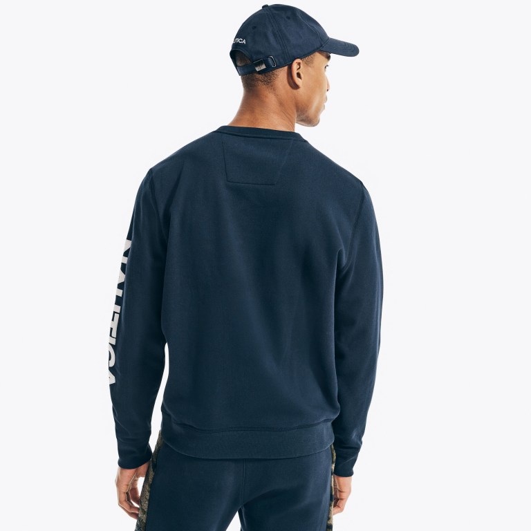 Nautica Logo Crewneck Sweatshirts Heren Donkerblauw | sIaQqwaD