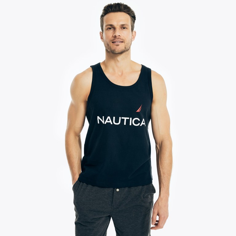 Nautica Logo Grafische Sleep Tank T-shirts Heren Donkerblauw | S8mGj5TJ