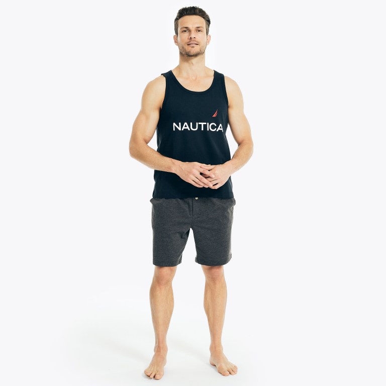 Nautica Logo Grafische Sleep Tank T-shirts Heren Donkerblauw | S8mGj5TJ