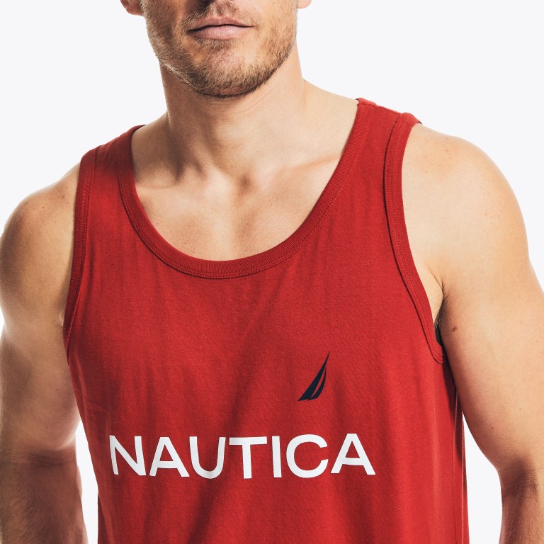 Nautica Logo Grafische Sleep Tank T-shirts Heren Rood | fkH2xdVS