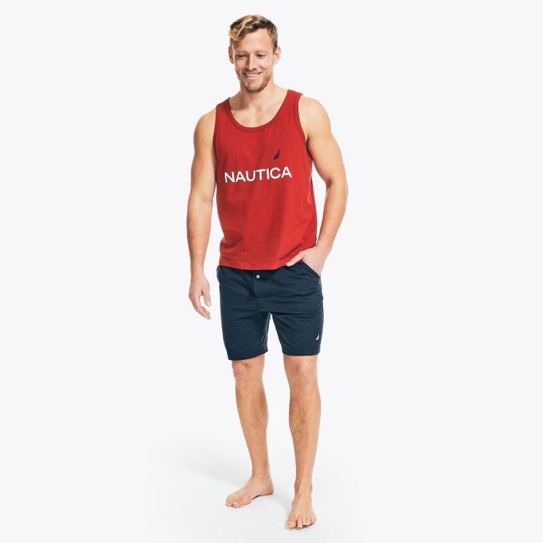 Nautica Logo Grafische Sleep Tank T-shirts Heren Rood | fkH2xdVS