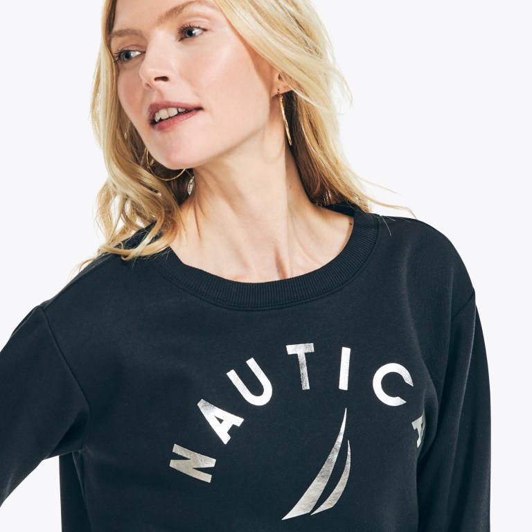 Nautica Logo Grafische Sweatshirts Dames Zwart | F02jEO6F