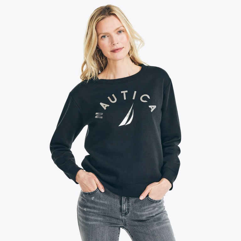 Nautica Logo Grafische Sweatshirts Dames Zwart | F02jEO6F