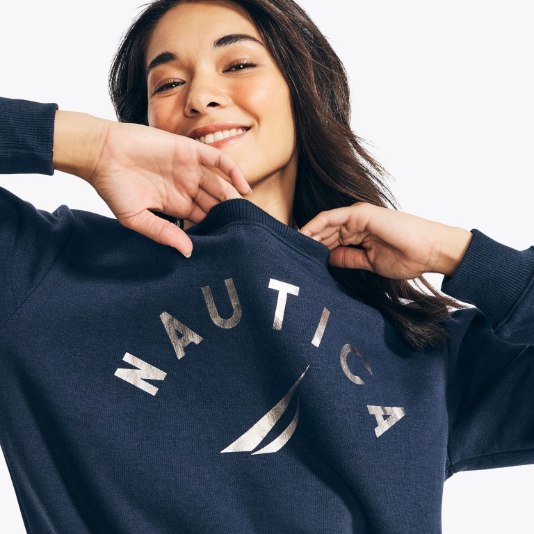 Nautica Logo Grafische Sweatshirts Dames Blauw | WghYlZUy