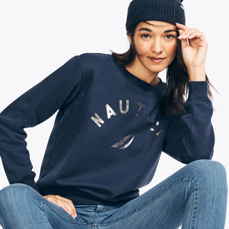 Nautica Logo Grafische Sweatshirts Dames Blauw | WghYlZUy