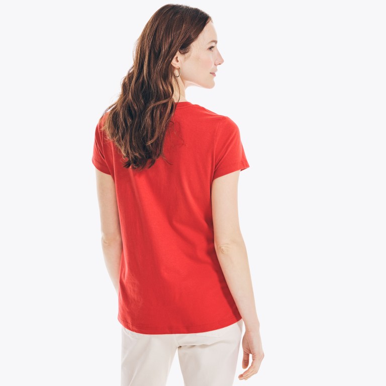 Nautica Logo Grafische T-shirts Dames Rood | m5FmFa5s