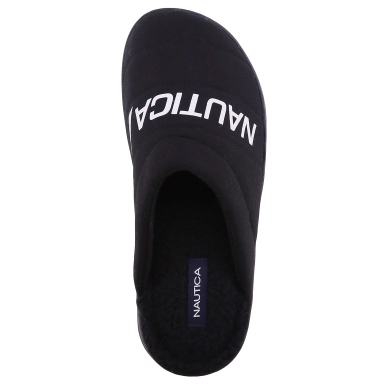 Nautica Logo Jersey Slippers Heren Zwart | 0BvgwLUF