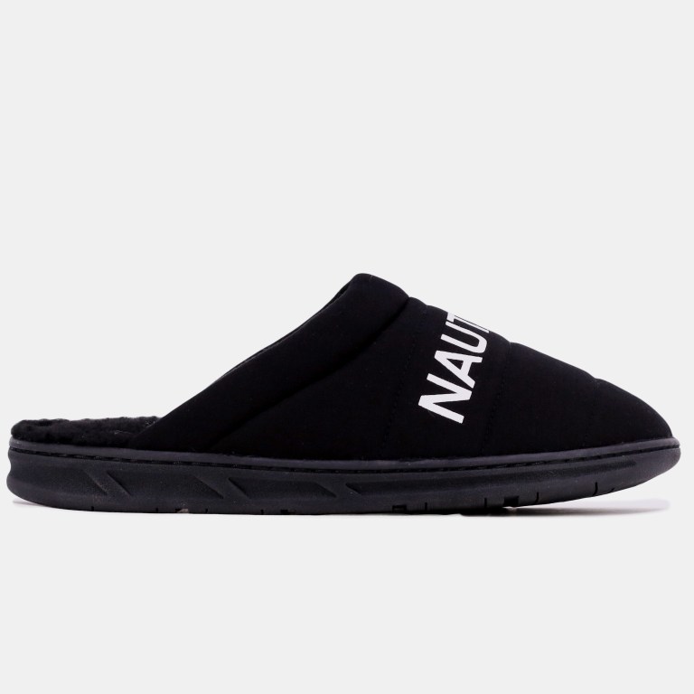 Nautica Logo Jersey Slippers Heren Zwart | 0BvgwLUF