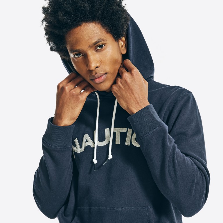 Nautica Logo Pullover Hoodie Sweatshirts Heren Donkerblauw | 2dxHFTxf