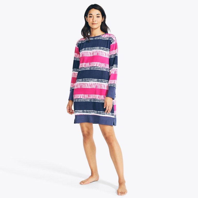 Nautica Long-sleeve Striped Sleep Sleepwear Dames Lichtturquoise | k4FiWLQn