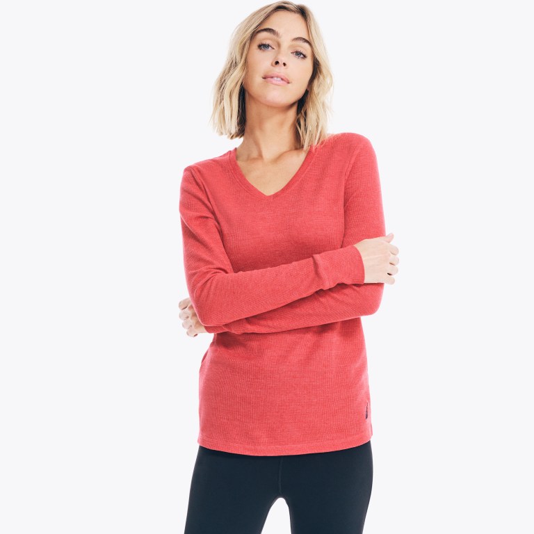 Nautica Long-sleeve V-neck Thermal Base Layer Dames Roze | 3SUx6LnC