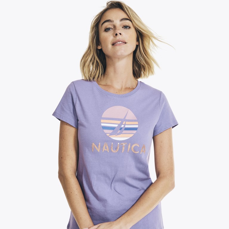 Nautica Metallic Foil Grafische T-shirts Dames Paars | Pd4ckFcI