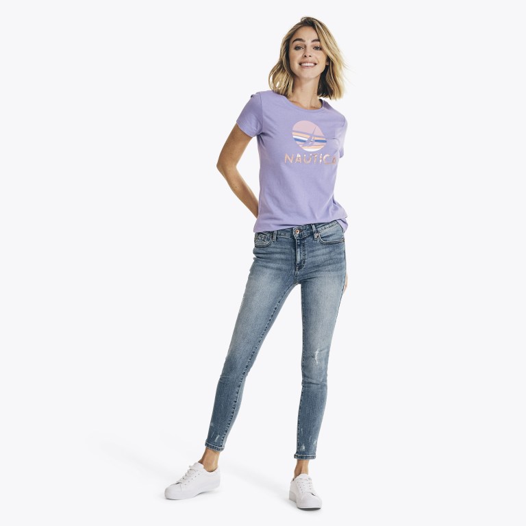 Nautica Metallic Foil Grafische T-shirts Dames Paars | Pd4ckFcI