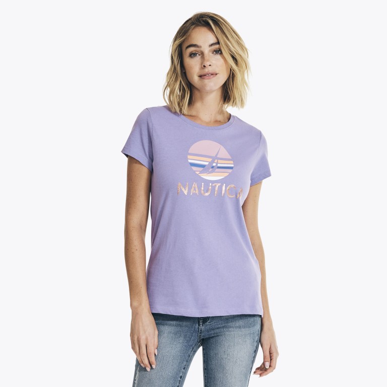 Nautica Metallic Foil Grafische T-shirts Dames Paars | Pd4ckFcI