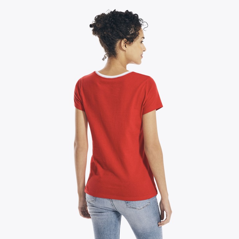 Nautica Metallic Foil Logo Grafische T-shirts Dames Rood | w9a9gXWz