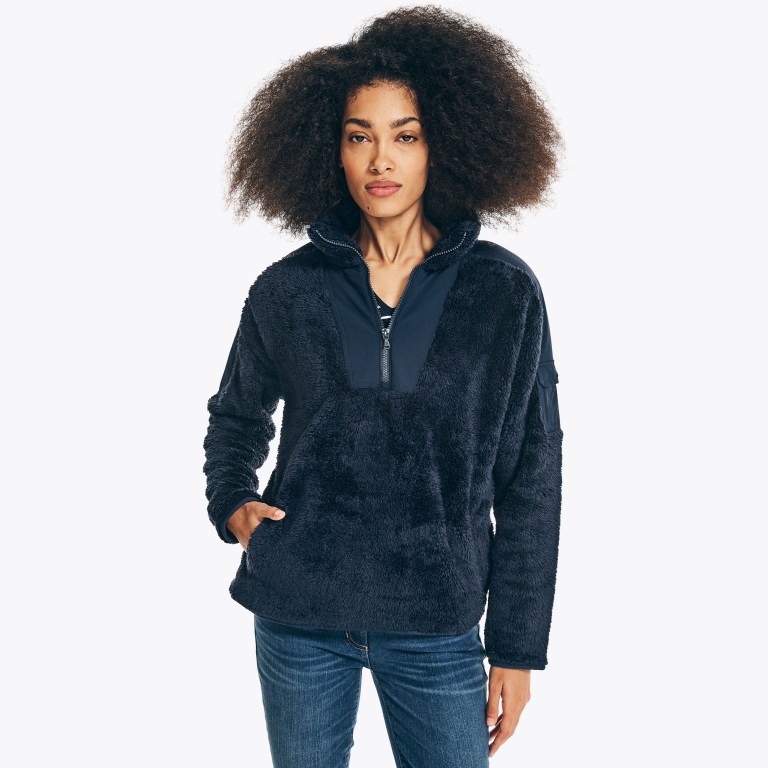 Nautica Mixed Media Quarter-zip Sherpa Fleece Jassen Dames Blauw | TMIqSQgp