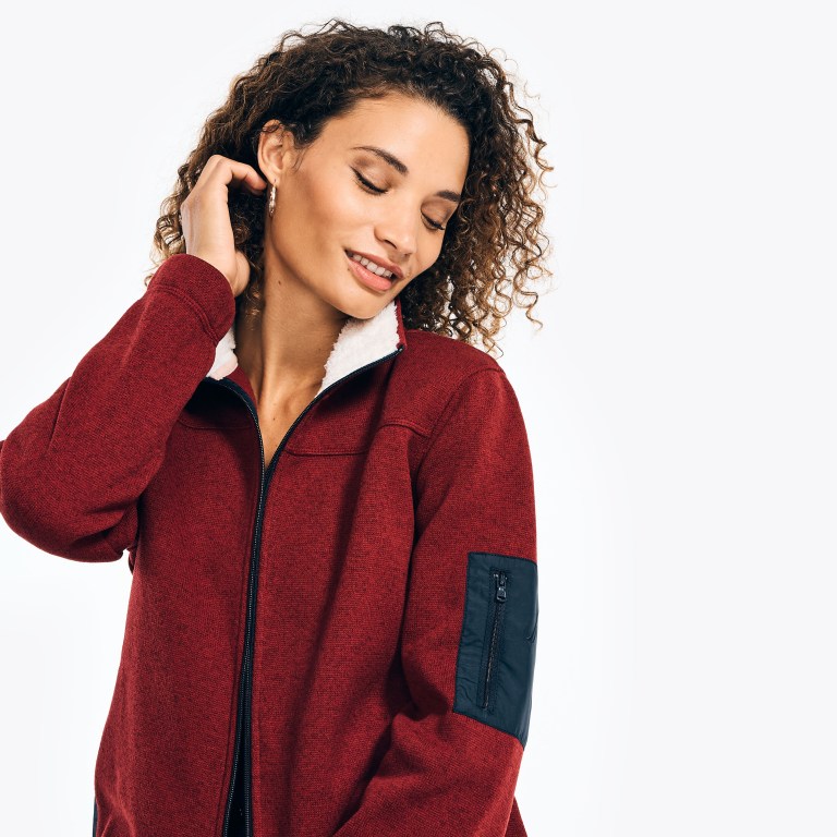 Nautica Mock-neck Fleece Jassen Dames Rood | 7GNUhCdF