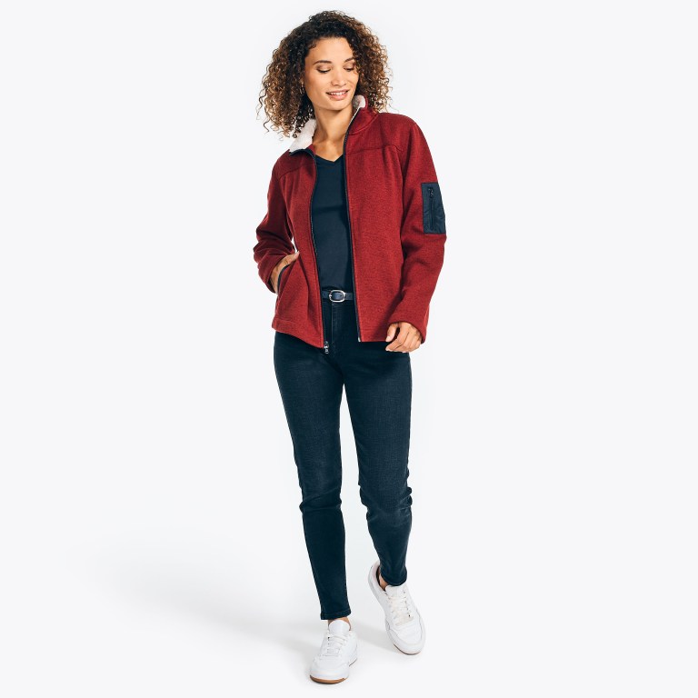 Nautica Mock-neck Fleece Jassen Dames Rood | 7GNUhCdF