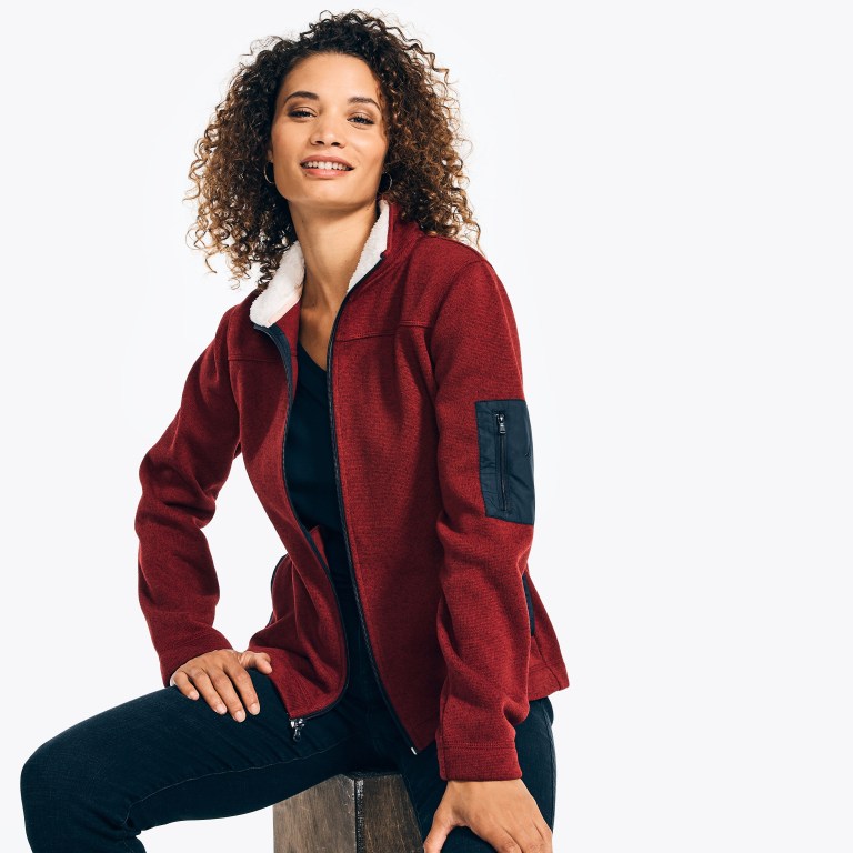 Nautica Mock-neck Fleece Jassen Dames Rood | 7GNUhCdF