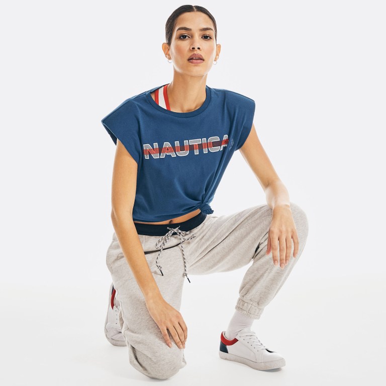 Nautica Mouwloos Logo T-shirts Dames Blauw | jkVKb2eu