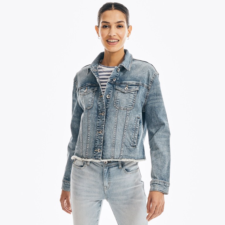 Nautica Nautica Co. Frayed Denim Jassen Dames Lichtturquoise | 4rtgOHBQ