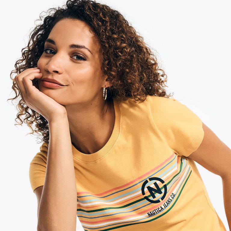 Nautica Nautica Co. Logo T-shirts Dames Geel | q899UnCF