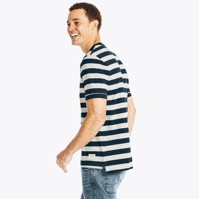 Nautica Nautica Co. Striped -sleeve Henley T-shirts Heren Grijs | X0mQXKmi