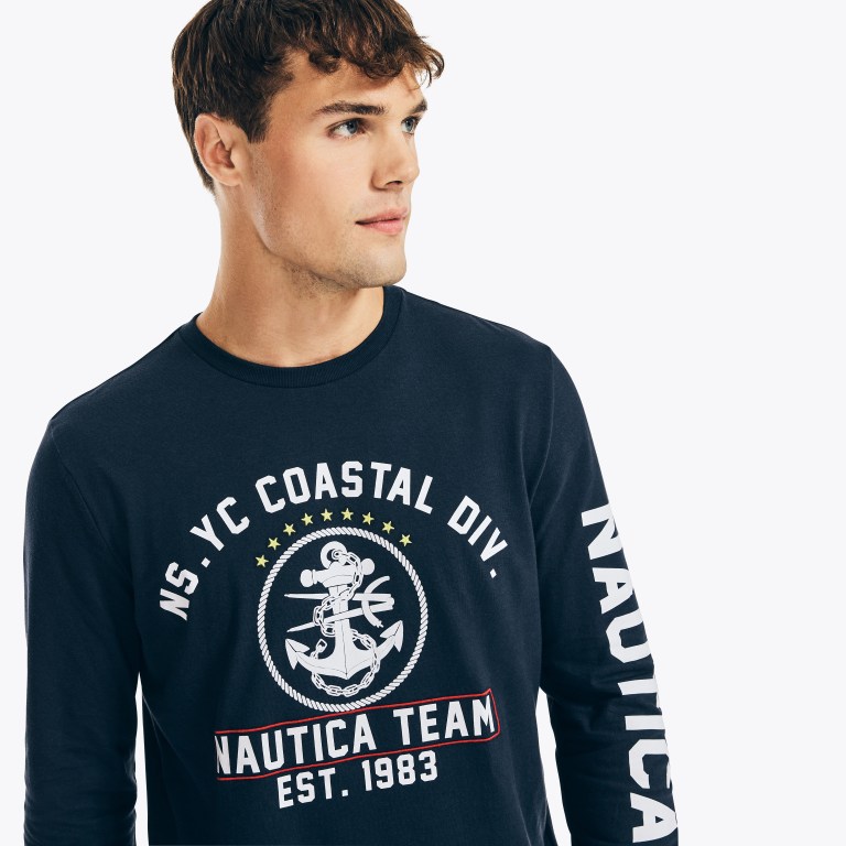 Nautica Nautica Co. Sustainably Crafted Grafische Long-sleeve T-shirts Heren Donkerblauw | hN7kO1iR