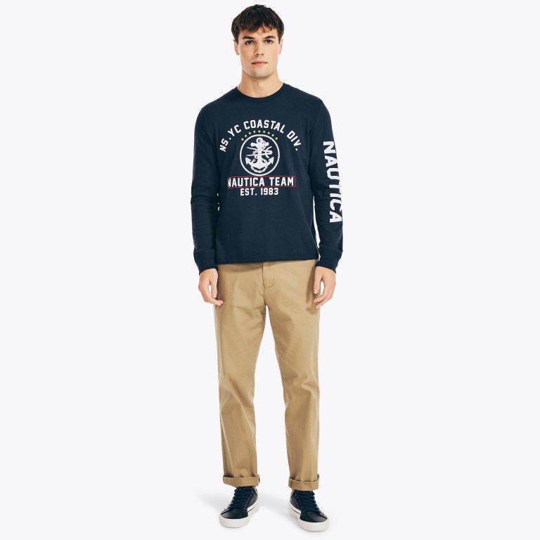 Nautica Nautica Co. Sustainably Crafted Grafische Long-sleeve T-shirts Heren Donkerblauw | hN7kO1iR