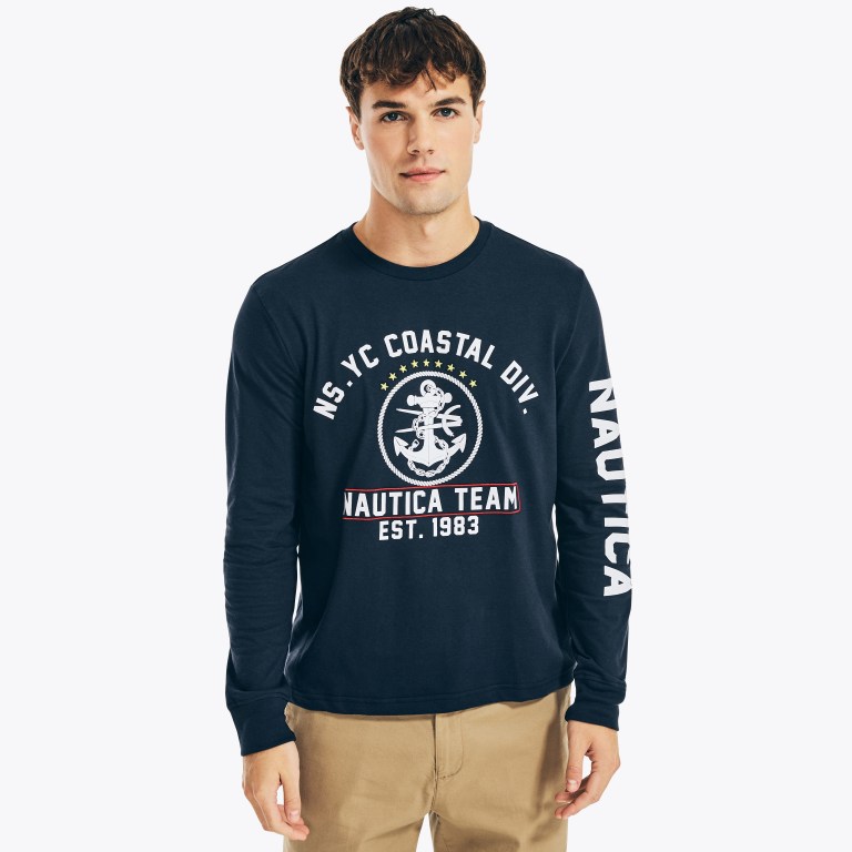 Nautica Nautica Co. Sustainably Crafted Grafische Long-sleeve T-shirts Heren Donkerblauw | hN7kO1iR