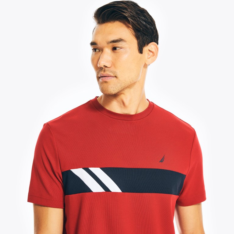 Nautica Navtech Chest-stripe Crewneck T-shirts Heren Rood | Hn1zUEfl