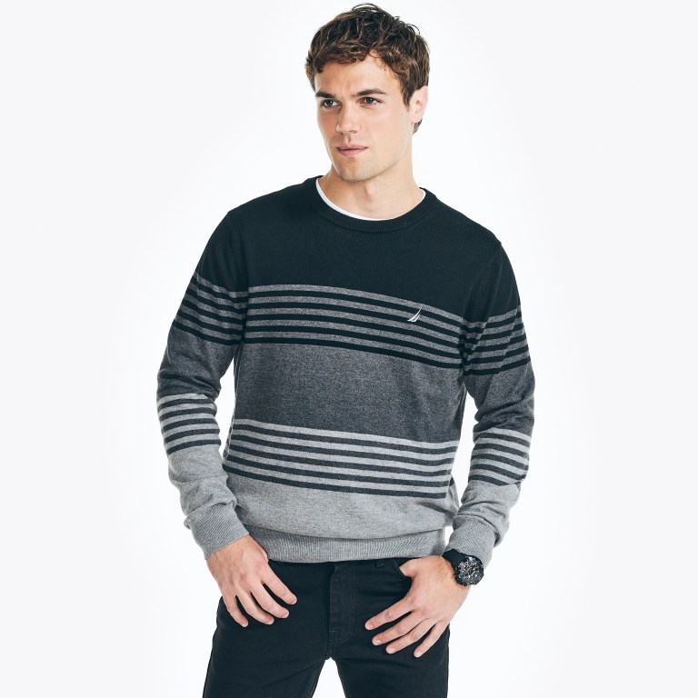 Nautica Navtech Striped Crewneck Truien Heren Grijs | OO1hreC0