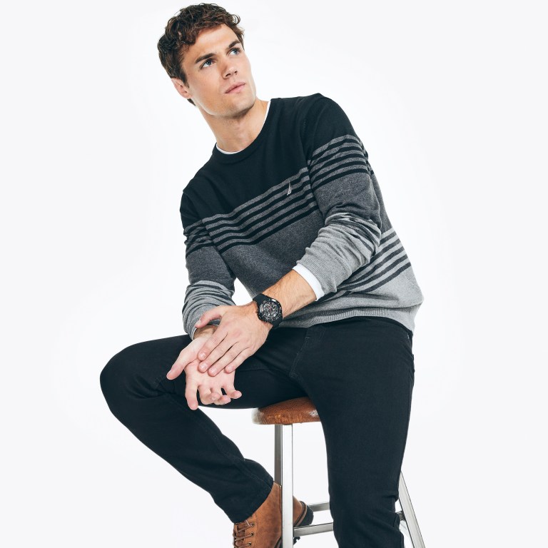 Nautica Navtech Striped Crewneck Truien Heren Grijs | OO1hreC0