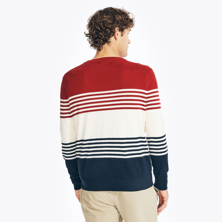 Nautica Navtech Striped Crewneck Truien Heren Donkerblauw | vOuOtjxa