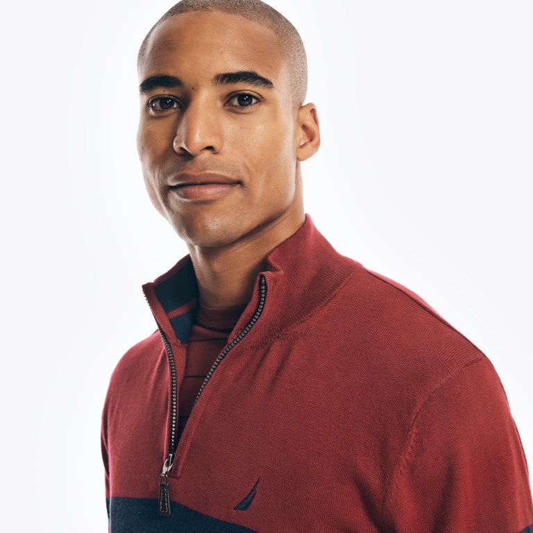 Nautica Navtech Striped Quarter-zip Truien Heren Rood | NXLFHw8p