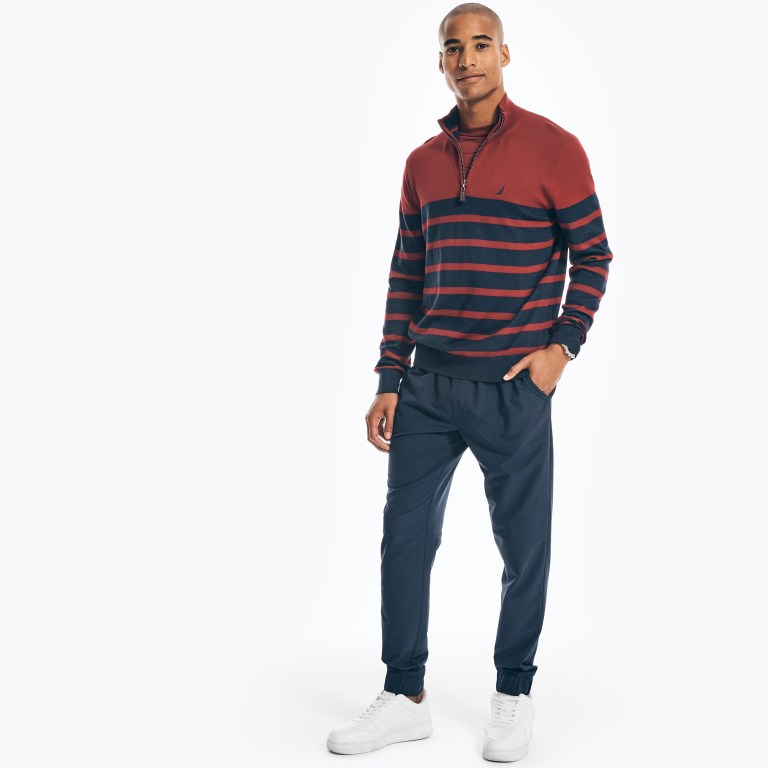 Nautica Navtech Striped Quarter-zip Truien Heren Rood | NXLFHw8p