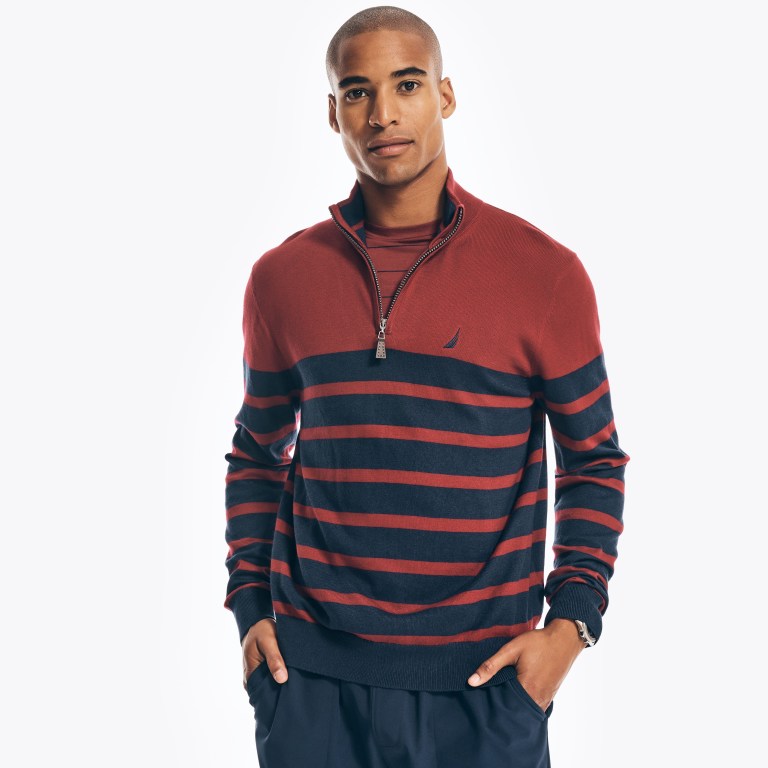 Nautica Navtech Striped Quarter-zip Truien Heren Rood | NXLFHw8p