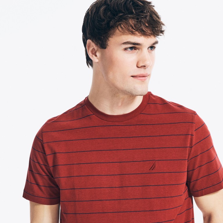 Nautica Navtech Striped T-shirts Heren Rood | QknKNKUb