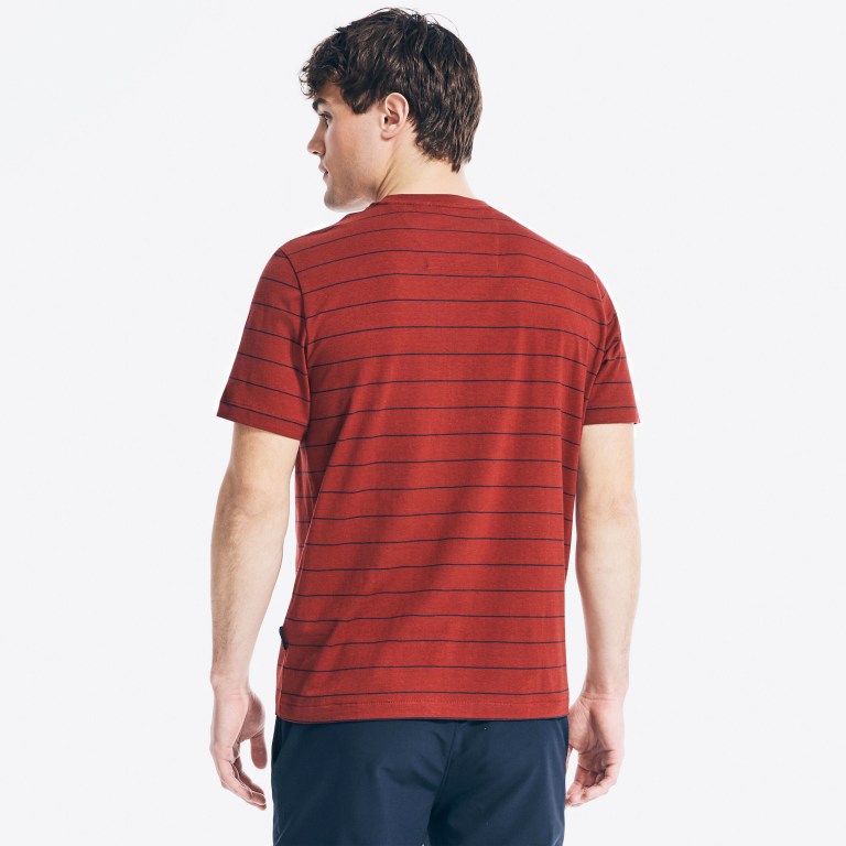 Nautica Navtech Striped T-shirts Heren Rood | QknKNKUb