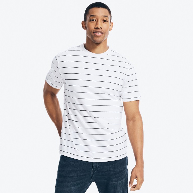 Nautica Navtech Striped T-shirts Heren Wit | SxmpJOSG