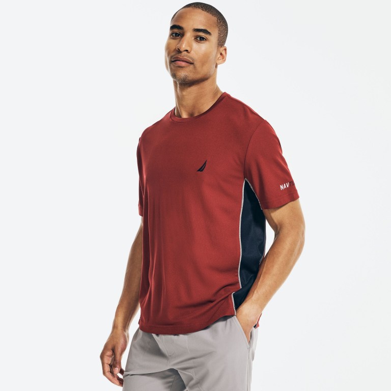 Nautica Navtech Sustainably Crafted Colorblock T-shirts Heren Rood | JxZFPbfF