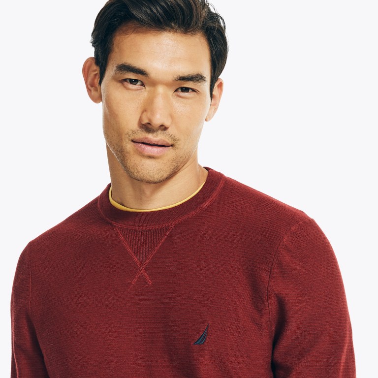 Nautica Navtech Textured Crewneck Truien Heren Rood | pyNXQgrS