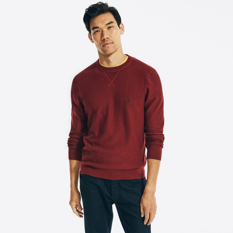 Nautica Navtech Textured Crewneck Truien Heren Rood | pyNXQgrS