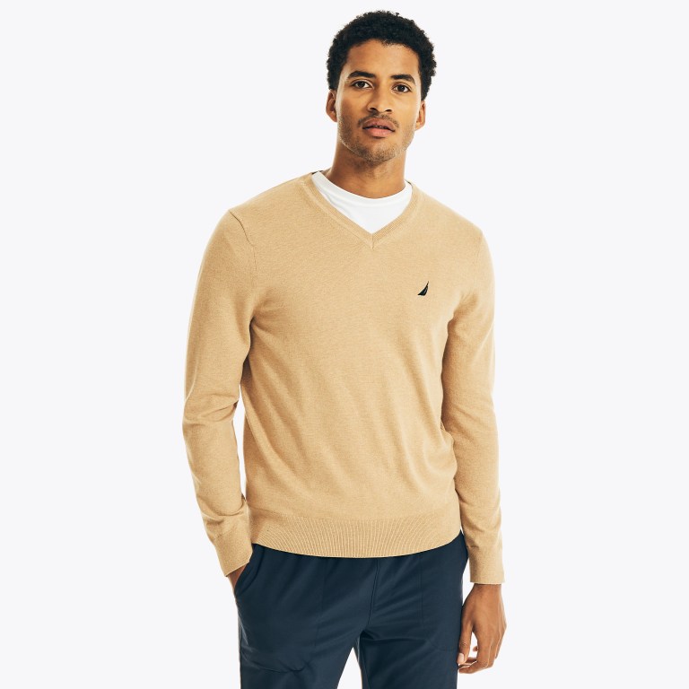 Nautica Navtech V-neck Truien Heren Bruin | qfJVY5Iz