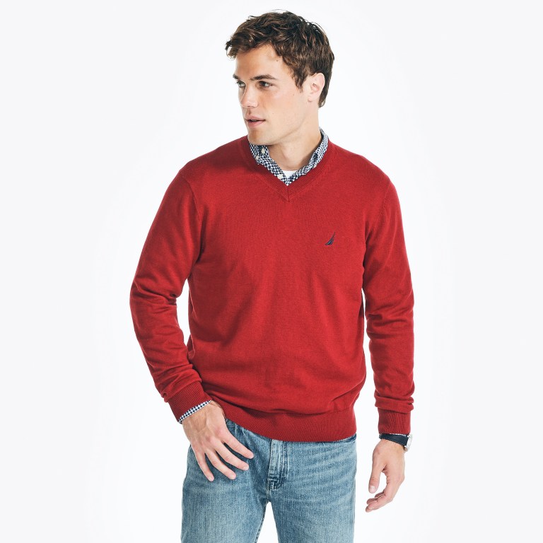 Nautica Navtech V-neck Truien Heren Rood | 9MBvAKus