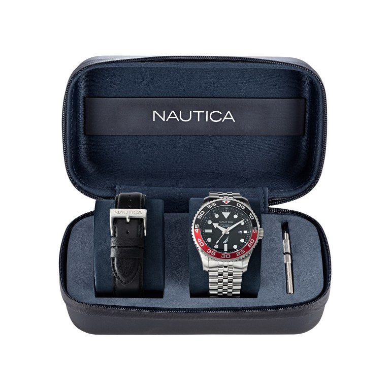 Nautica Pacific Beach Stainless Steel And Leren Box Set Horloge Heren Gekleurd | Xm23eJ4k