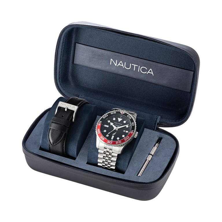 Nautica Pacific Beach Stainless Steel And Leren Box Set Horloge Heren Gekleurd | Xm23eJ4k